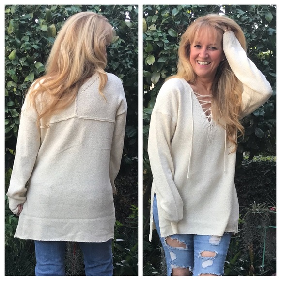 LAST ๐ Legacy of Love! Ivory Lace up Sweater - Picture 4 of 8